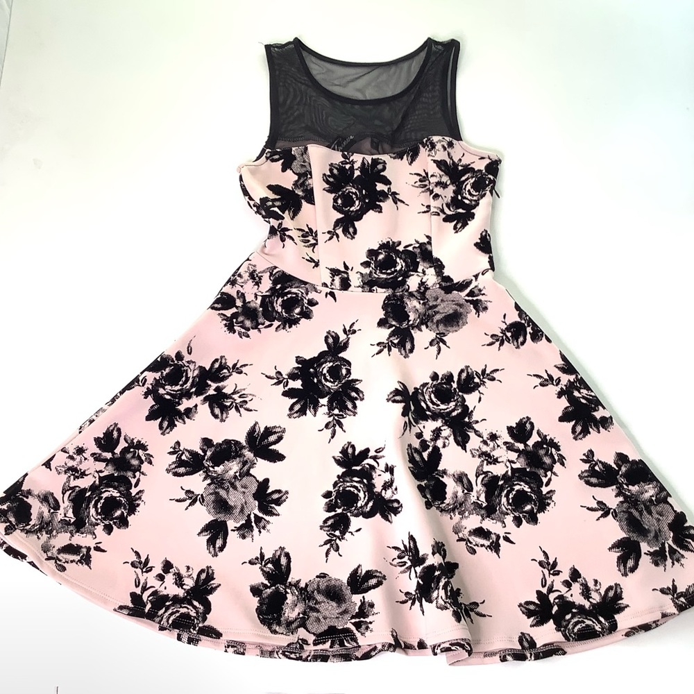 Trixxi Pink Dress Black Floral Print M